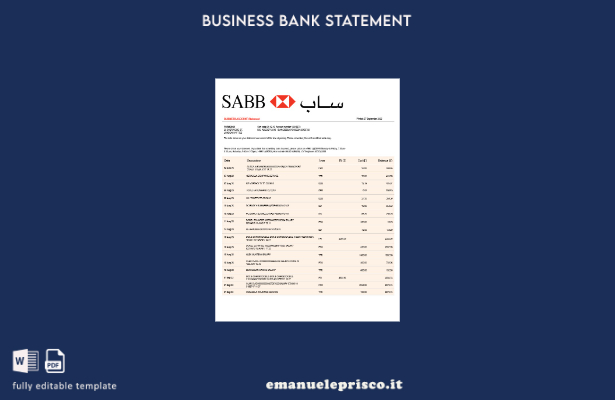 stile verificato Modello di estratto conto aziendale SABB Bank in Word e PDF